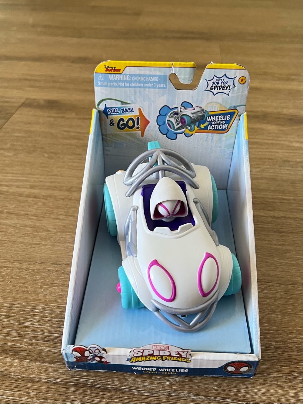 NIB Marvel Spidey Amazing Friends Webbed Wheelies Ghost Spider Pull Back Car